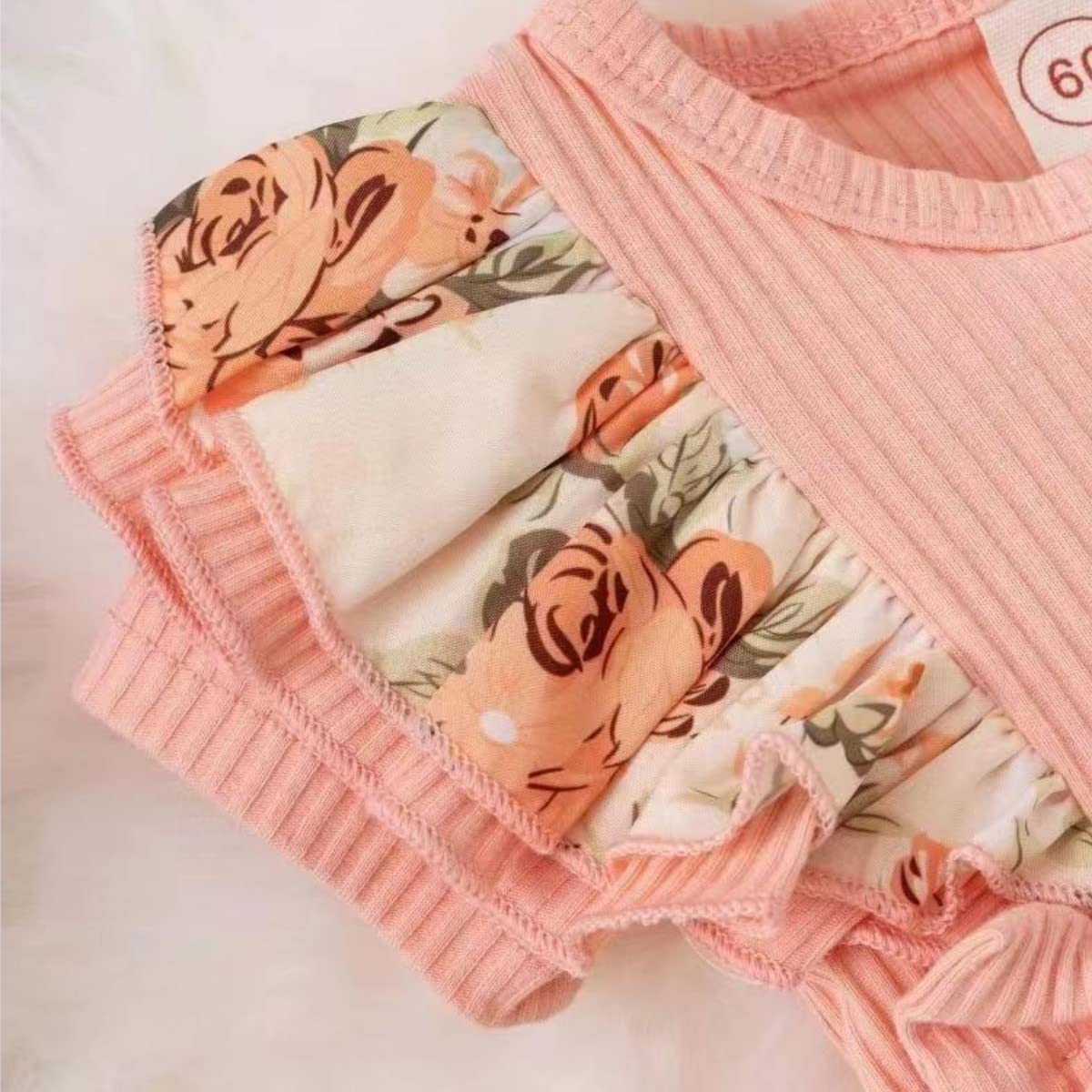 Newborn Baby Girl Romper Dresses Clothes Set Short Sleeve Floral Ruffle Bow Overall Bodysuit Onesie Floral Skirt Hem Outfit