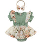 Newborn Baby Girl Romper Dresses Clothes Set Short Sleeve Floral Ruffle Bow Overall Bodysuit Onesie Floral Skirt Hem Outfit