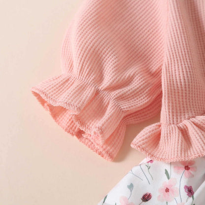 Newborn Baby Girl Romper Dresses Clothes Set Short Sleeve Floral Ruffle Bow Overall Bodysuit Onesie Floral Skirt Hem Outfit