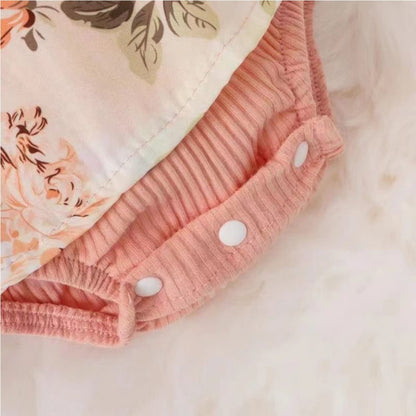Newborn Baby Girl Romper Dresses Clothes Set Short Sleeve Floral Ruffle Bow Overall Bodysuit Onesie Floral Skirt Hem Outfit