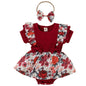 Newborn Baby Girl Romper Dresses Clothes Set Short Sleeve Floral Ruffle Bow Overall Bodysuit Onesie Floral Skirt Hem Outfit