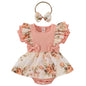 Newborn Baby Girl Romper Dresses Clothes Set Short Sleeve Floral Ruffle Bow Overall Bodysuit Onesie Floral Skirt Hem Outfit