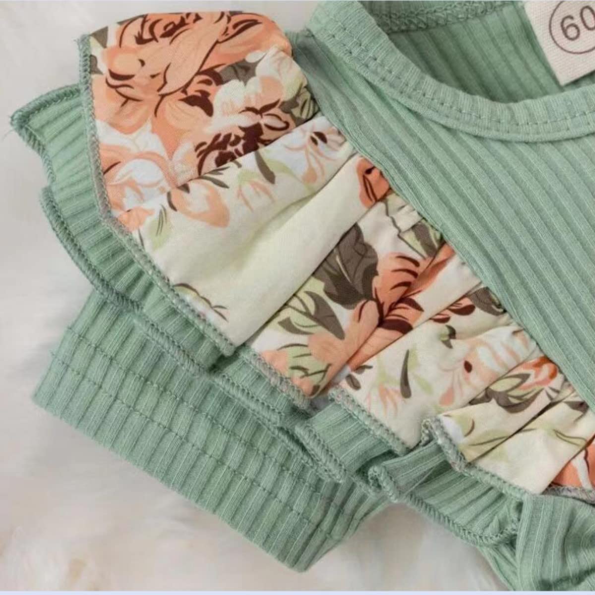 Newborn Baby Girl Romper Dresses Clothes Set Short Sleeve Floral Ruffle Bow Overall Bodysuit Onesie Floral Skirt Hem Outfit