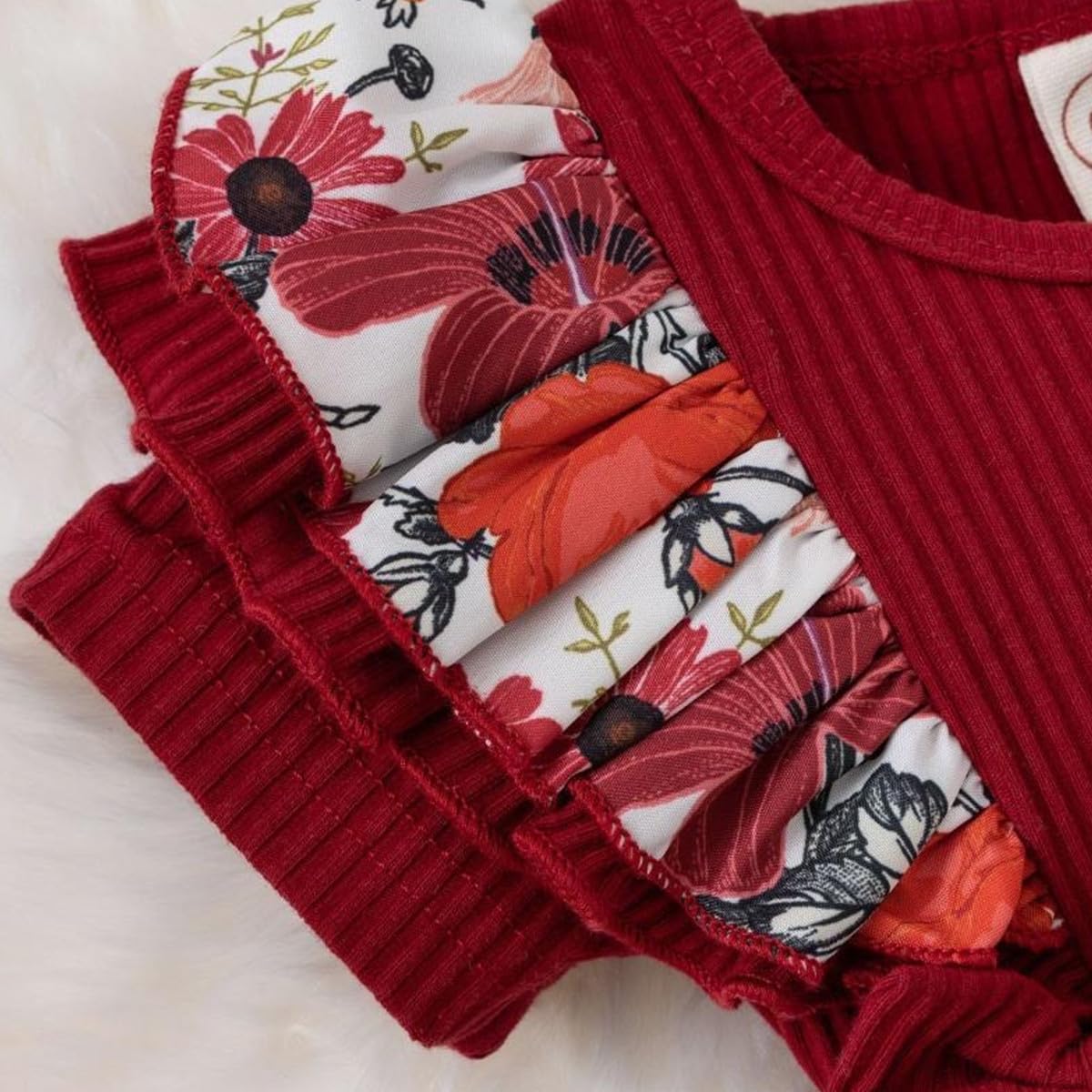 Newborn Baby Girl Romper Dresses Clothes Set Short Sleeve Floral Ruffle Bow Overall Bodysuit Onesie Floral Skirt Hem Outfit