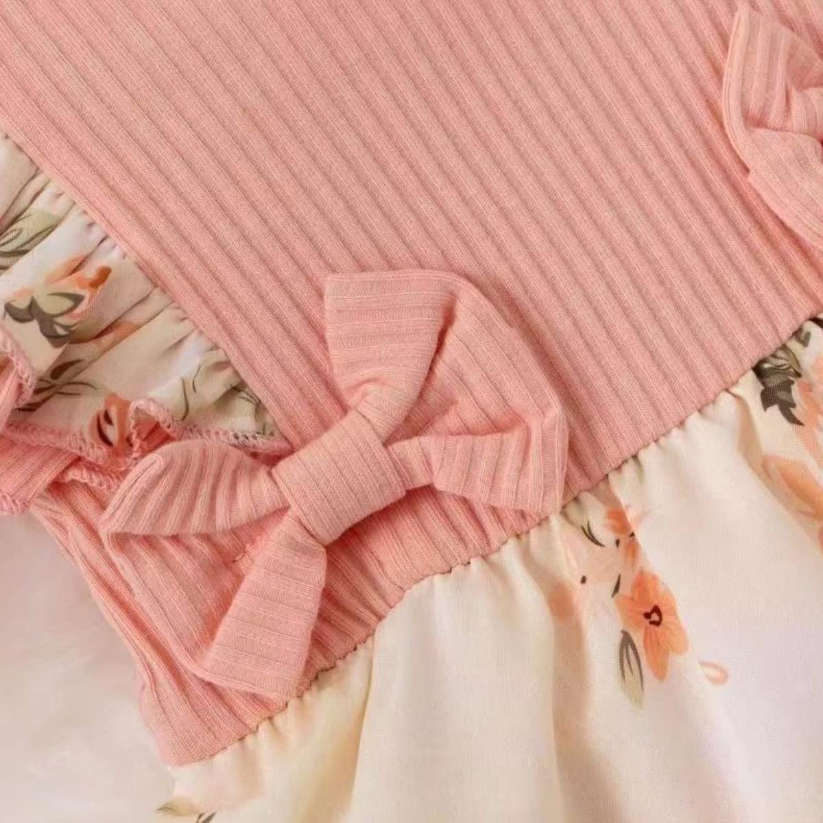 Newborn Baby Girl Romper Dresses Clothes Set Short Sleeve Floral Ruffle Bow Overall Bodysuit Onesie Floral Skirt Hem Outfit