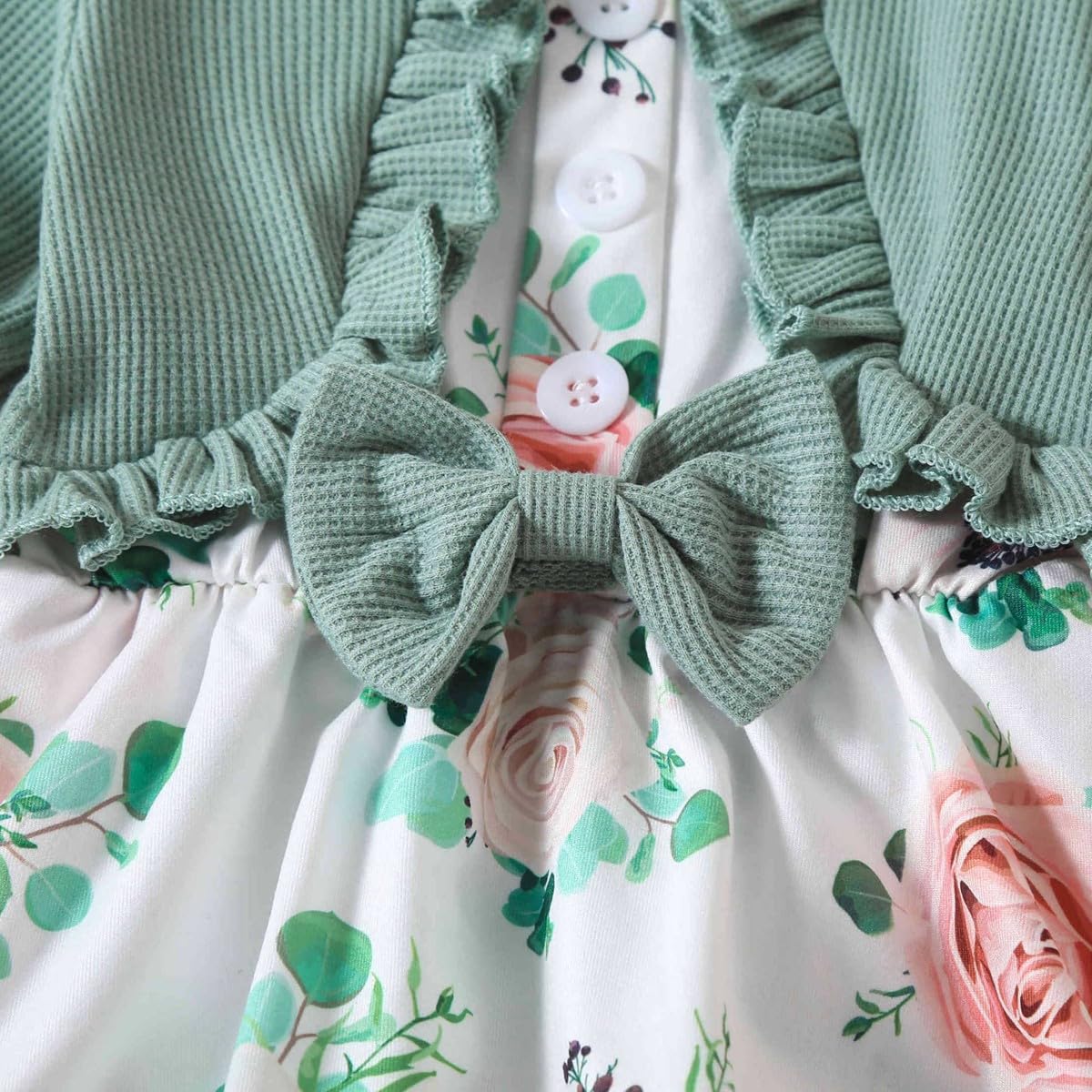 Newborn Baby Girl Romper Dresses Clothes Set Short Sleeve Floral Ruffle Bow Overall Bodysuit Onesie Floral Skirt Hem Outfit
