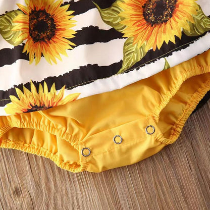 Newborn Baby Girl Romper Dresses Clothes Set Short Sleeve Floral Ruffle Bow Overall Bodysuit Onesie Floral Skirt Hem Outfit