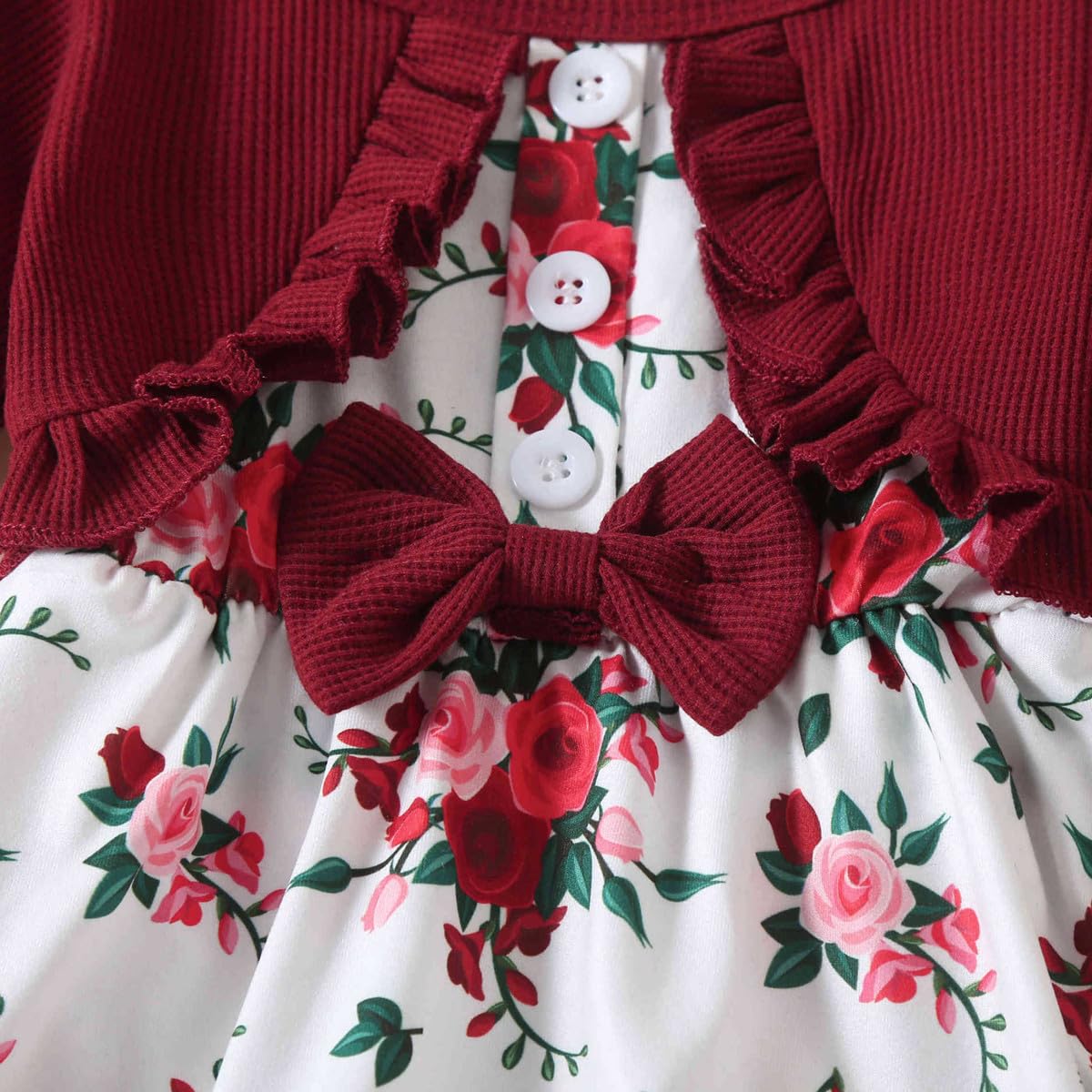 Newborn Baby Girl Romper Dresses Clothes Set Short Sleeve Floral Ruffle Bow Overall Bodysuit Onesie Floral Skirt Hem Outfit
