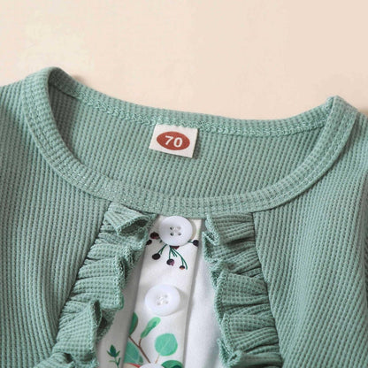 Newborn Baby Girl Romper Dresses Clothes Set Short Sleeve Floral Ruffle Bow Overall Bodysuit Onesie Floral Skirt Hem Outfit
