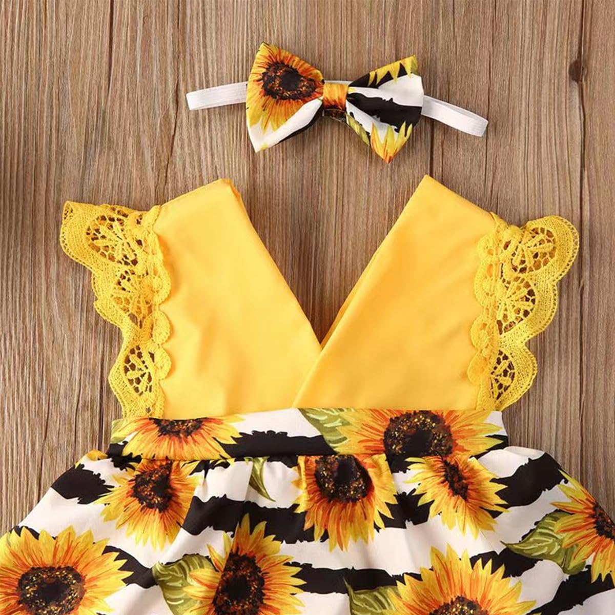 Newborn Baby Girl Romper Dresses Clothes Set Short Sleeve Floral Ruffle Bow Overall Bodysuit Onesie Floral Skirt Hem Outfit