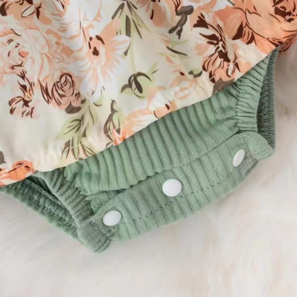 Newborn Baby Girl Romper Dresses Clothes Set Short Sleeve Floral Ruffle Bow Overall Bodysuit Onesie Floral Skirt Hem Outfit