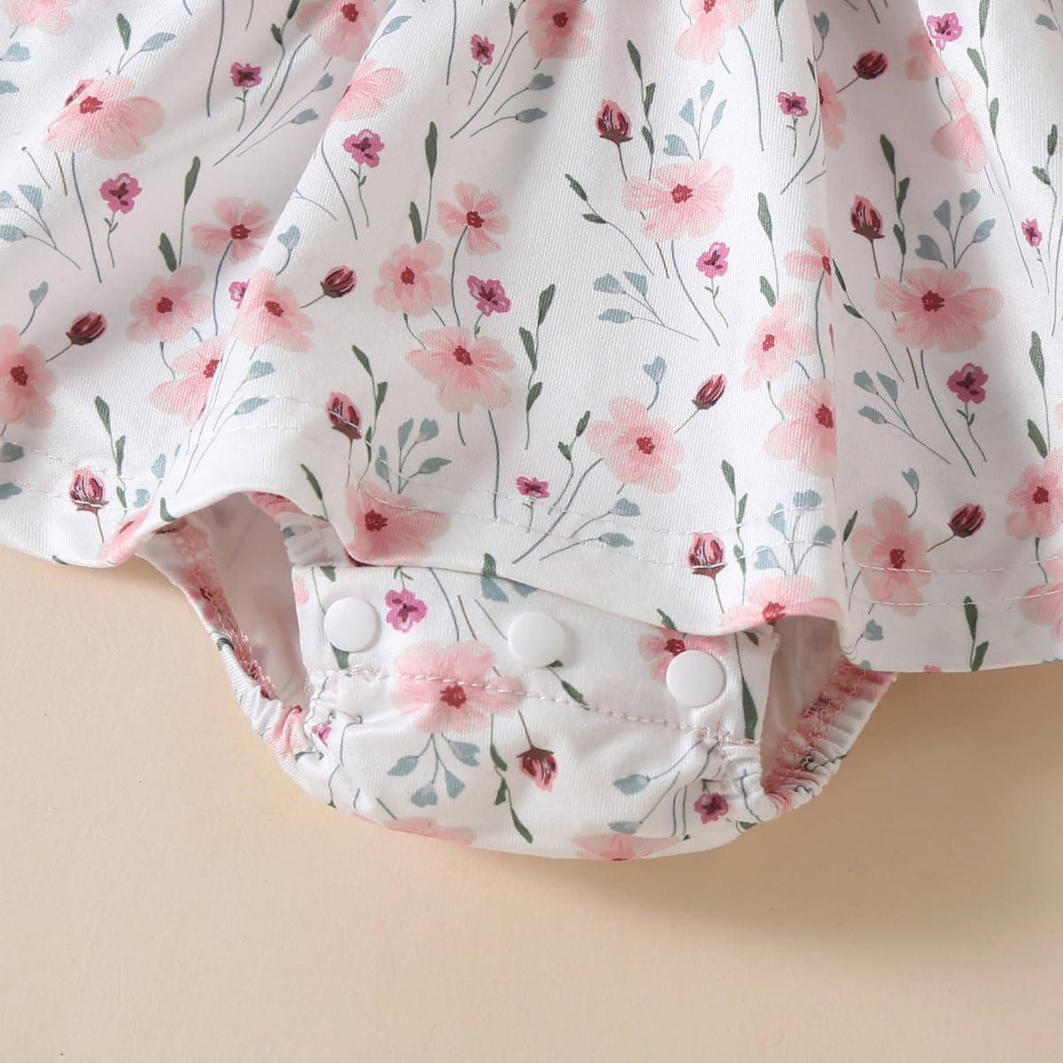 Newborn Baby Girl Romper Dresses Clothes Set Short Sleeve Floral Ruffle Bow Overall Bodysuit Onesie Floral Skirt Hem Outfit