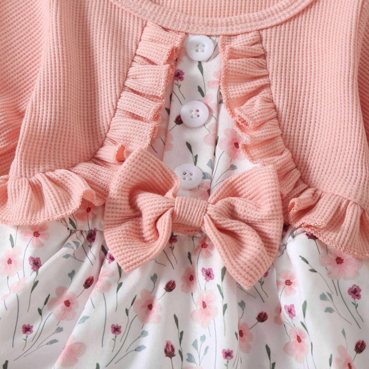 Newborn Baby Girl Romper Dresses Clothes Set Short Sleeve Floral Ruffle Bow Overall Bodysuit Onesie Floral Skirt Hem Outfit